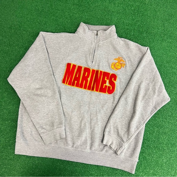 Vintage 90s United States Marines Gray 1/4 Zip Pullover Sweatshirt Mens Size XL - Picture 4 of 11